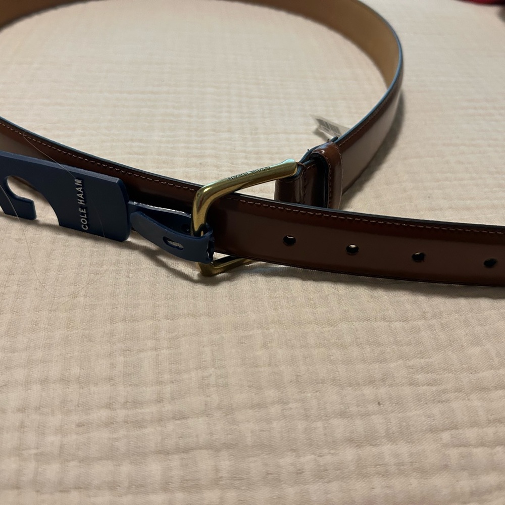 Cole Haan dark Tan light brownLeather Belt with Gold Buckle